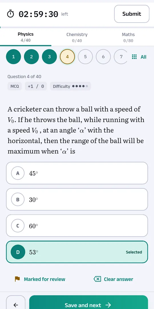 A full paper in timed mode with the question palette