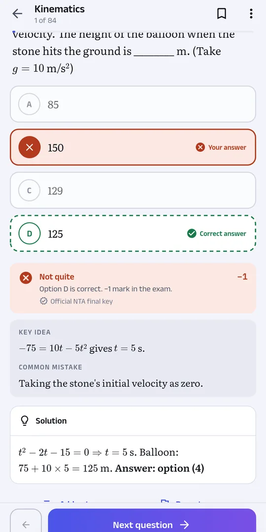 An answered question with the official key, the key idea, the common mistake and a worked solution